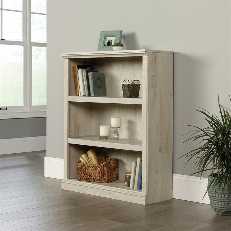 Pemberly Row Set of 2 Engineered Wood 3-Shelf Bookcases in Chalked Chestnut