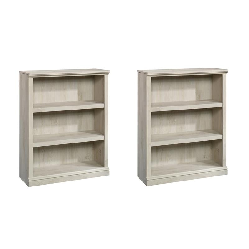 Pemberly Row Set of 2 Engineered Wood 3-Shelf Bookcases in Chalked Chestnut