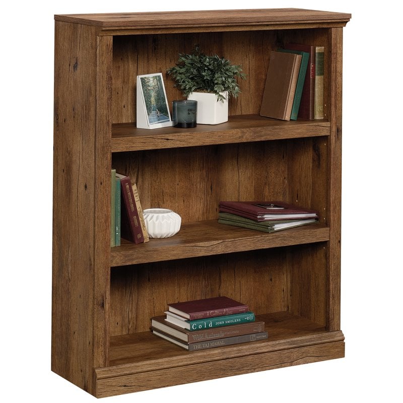 Pemberly Row Set of 2 Engineered Wood 3-Shelf Bookcases in Vintage Oak