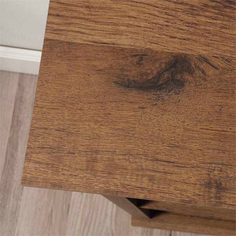 Pemberly Row Set of 2 Engineered Wood 3-Shelf Bookcases in Vintage Oak