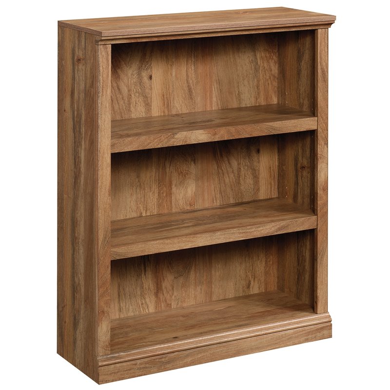 Pemberly Row Set of 2 Engineered Wood 3-Shelf Bookcases in Sindoori Mango/Brown
