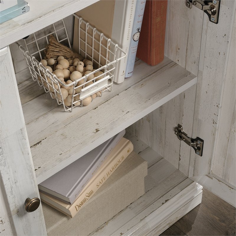 Pemberly Row Set of 2 Engineered Wood 3-Shelf Bookcases in White Plank