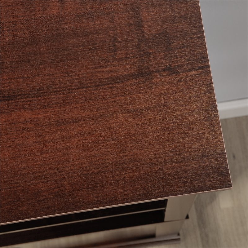 Pemberly Row Set of 2 Engineered Wood 3-Shelf Bookcases in Cherry