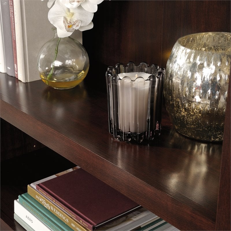 Pemberly Row Set of 2 Engineered Wood 3-Shelf Bookcases in Cherry