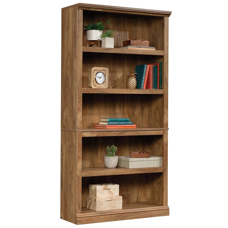 Pemberly Row Set of 2 5-Shelf Tall Bookcases in Sindoori Mango/Brown