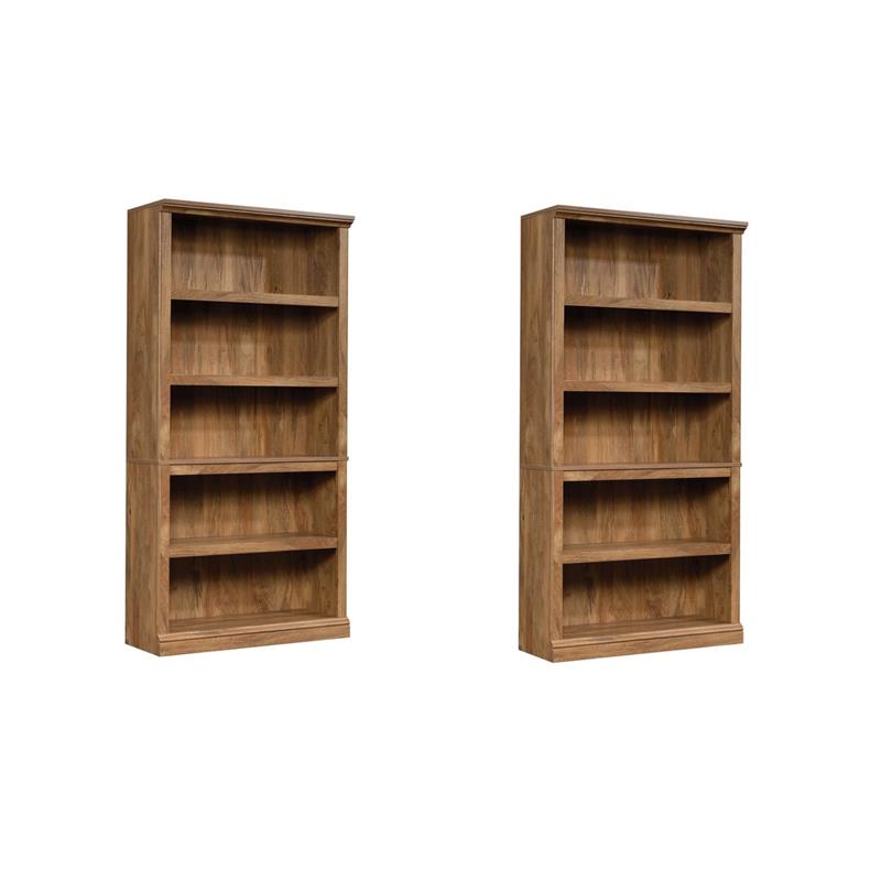 Pemberly Row Set of 2 5-Shelf Tall Bookcases in Sindoori Mango/Brown
