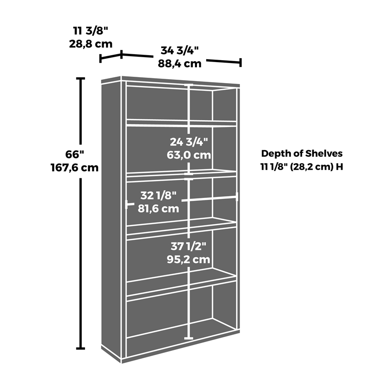 Pemberly Row Set of 2 Engineered Wood 5-Shelf Bookcases in Noble Elm/Brown