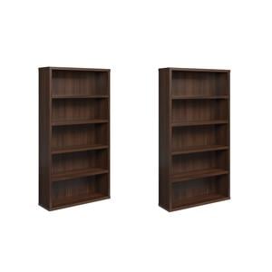 Pemberly Row Set of 2 Engineered Wood 5-Shelf Bookcases in Noble Elm/Brown