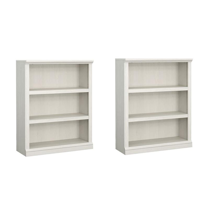Pemberly Row Set of 2 Engineered Wood 3-Shelf Bookcases in Glacier Oak