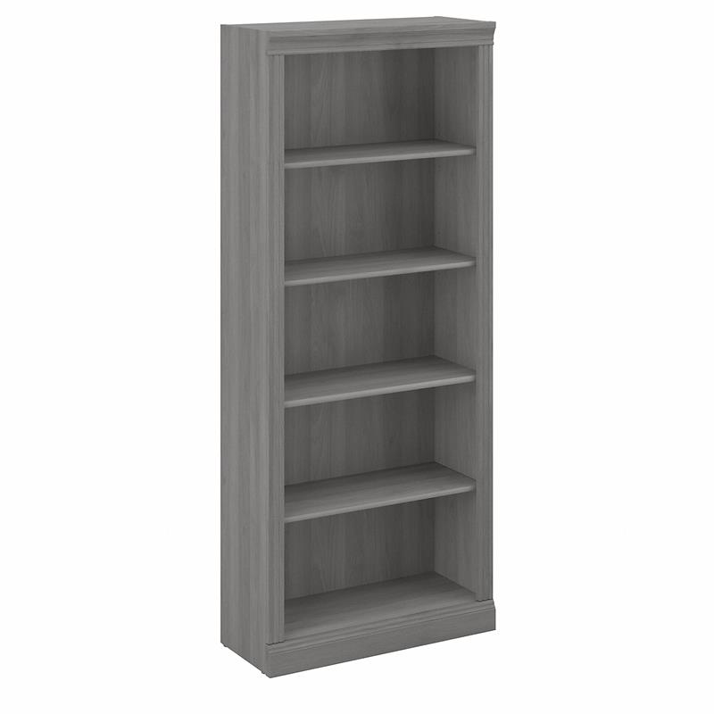 Pemberly Row Set of 2 Tall 5-Shelf Bookcases in Modern Gray - Engineered Wood