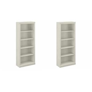 Pemberly Row Set of 2 Tall 5-Shelf Bookcases in Linen White Oak