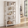 Pemberly Row Set of 2 Tall 5-Shelf Bookcases in Linen White Oak