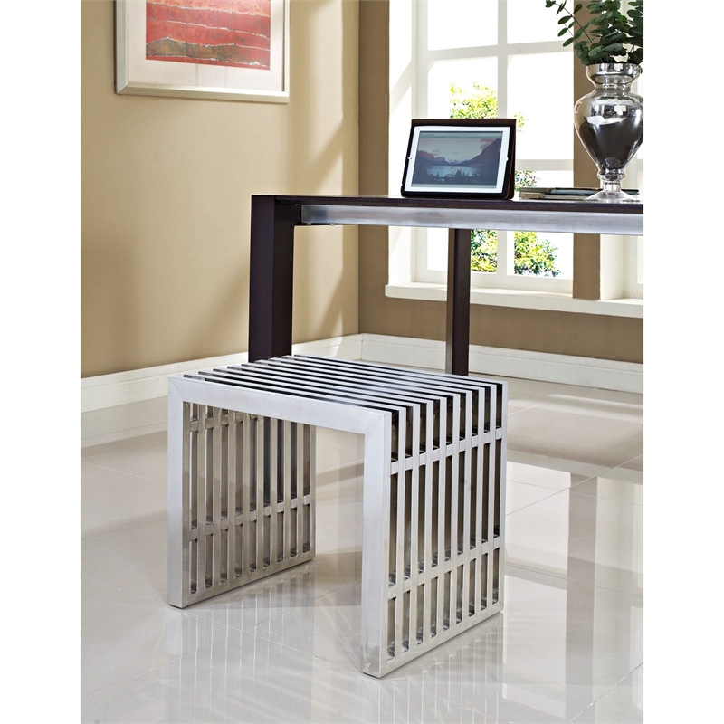 Pemberley Row Stainless Steel Silver Bench Rectangular 17