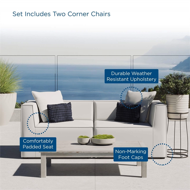Pemberly Row Fabric Upholstered Outdoor Patio Loveseat in White