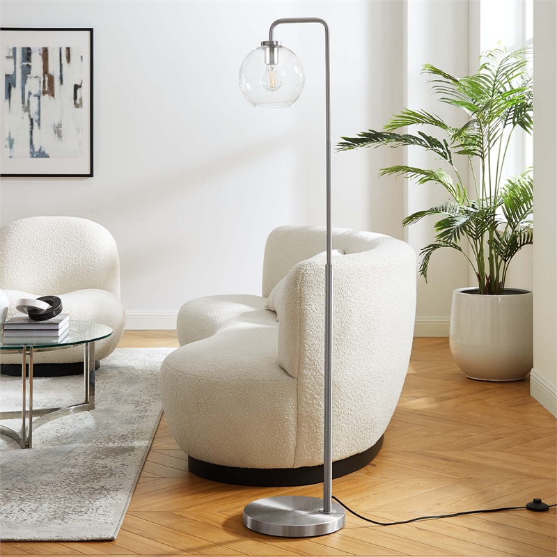 Pemberly Row 1-Light Modern Glass/Metal Floor Lamp in Satin Nickel