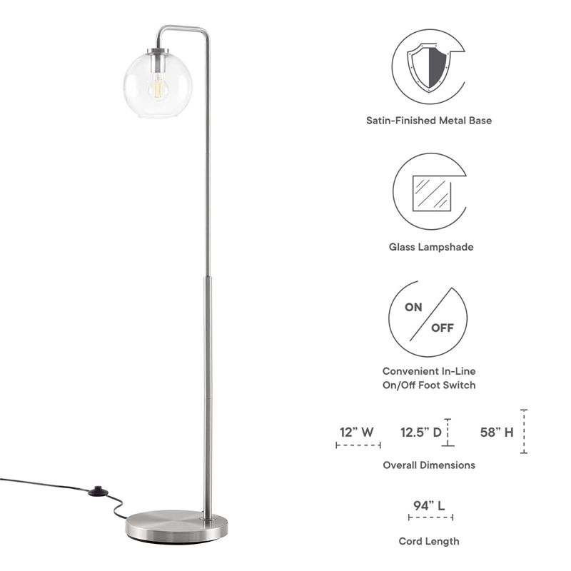 Pemberly Row 1-Light Modern Glass/Metal Floor Lamp in Satin Nickel