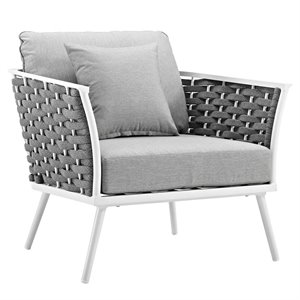 Pemberly Row 15.5&quot Aluminum & Fabric Patio Armchair in White and Gray