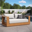 Pemberly Row Outdoor Patio Acacia Wood Loveseat in Natural Light Gray