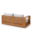 Pemberly Row Outdoor Patio Acacia Wood Loveseat in Natural Light Gray