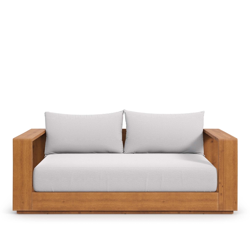 Pemberly Row Outdoor Patio Acacia Wood Loveseat in Natural Light Gray