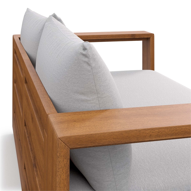 Pemberly Row Outdoor Patio Acacia Wood Loveseat in Natural Light Gray