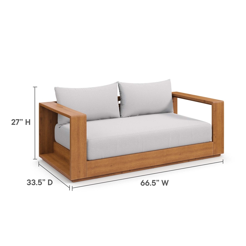 Pemberly Row Outdoor Patio Acacia Wood Loveseat in Natural Light Gray