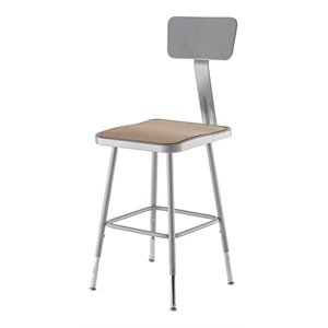 Pemberly Row 19-27&quot Metal Heavy Duty Stool with Backrest in Brown/Gray