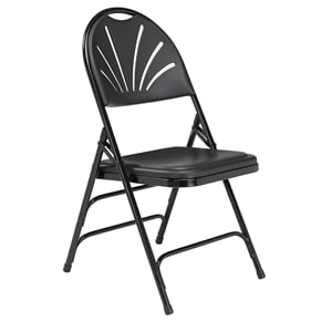Pemberly Row 34.5&quot Deluxe Fan Back Metal Folding Chair in Black (Set of 4)