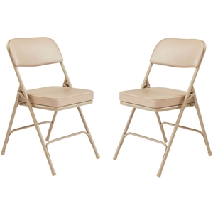 Pemberly Row 32&quot Premium Vinyl Upholstered Folding Chair in Beige (Set of 2)