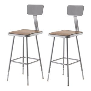 Pemberly Row 25-33&quot Metal Heavy Duty Stool with Backrest in Brown/Gray