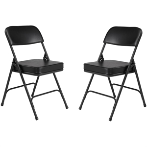 Pemberly Row 32&quot Premium Vinyl Upholstered Folding Chair in Black (Set of 2)