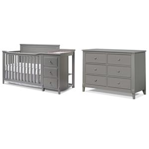 Pemberly Row Set of 2 Double Dresser & Crib and Changer Panel Crib in Gray