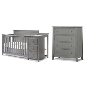 Pemberly Row Set of 2 4-Drawer Chest & Crib and Changer Panel Crib in Gray