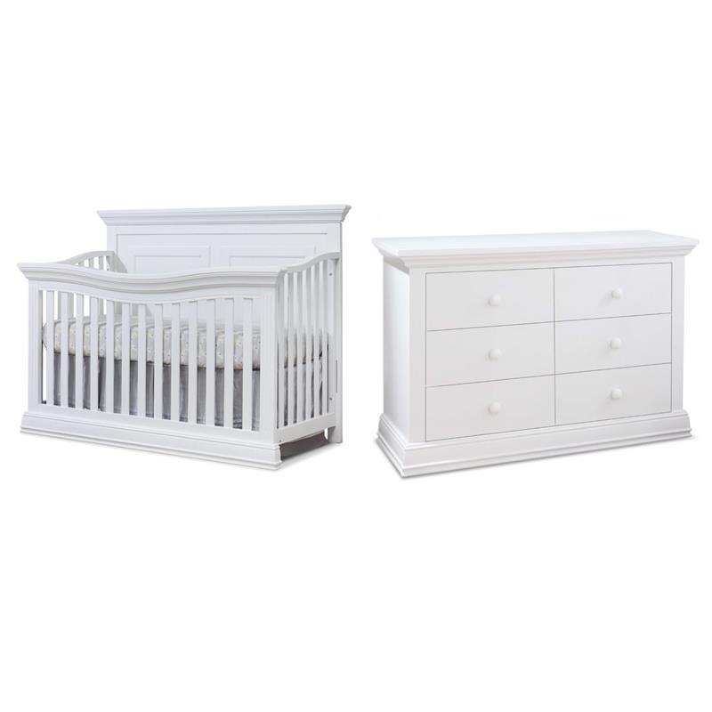 Pemberly Row Set of 2 4-in-1 Crib and Double Dresser in White