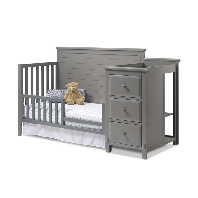 Pemberly Row Set of 3 Gray Crib and Changer & 4-Drawer Chest & Double Dresser