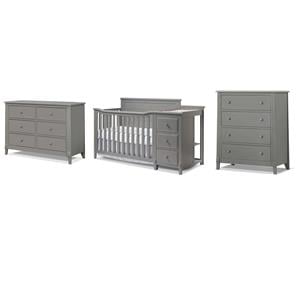 Pemberly Row Set of 3 Gray Crib and Changer & 4-Drawer Chest & Double Dresser
