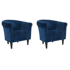 Pemberly Row Set of 2 Traditional Fabric and EPS Club Chair in Blue