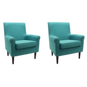 Pemberly Row Set of 2 17.5&quotH Fabric Rolled Arm Lounge Chair in Teal Blue