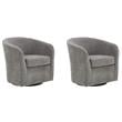 Pemberly Row Set of 2 Traditional Fabric Curved Arm Swivel Tub Chair in Gray