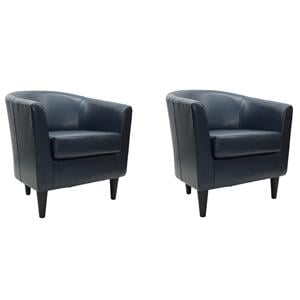 Pemberly Row Set of 2 17.5&quot Traditional Faux Leather Club Chair in Navy Blue