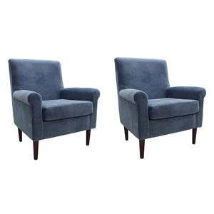 Pemberly Row Set of 2 17.5&quotH Fabric Rolled Arm Lounge Chair in Blue