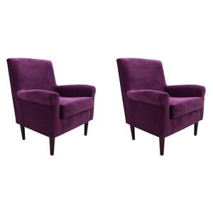 Pemberly Row Set of 2 17.5&quotH Fabric Rolled Arm Lounge Chair in Purple