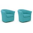 Pemberly Row Set of 2 Polyester Fabric Swivel Club Chair in Carribean Blue