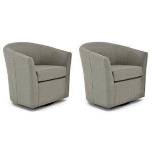 Pemberly Row Set of 2 Traditional Fabric Swivel Club Chair in Gray