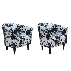Pemberly Row Set of 2 Traditional Fabric & EPS Club Chair in Black/White