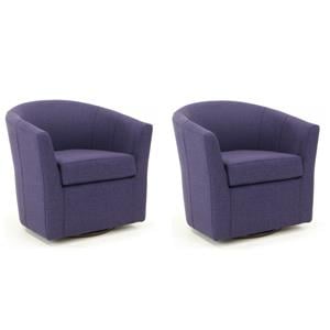 Pemberly Row Set of 2 19&quotH Traditional Fabric Swivel Club Chair in Purple