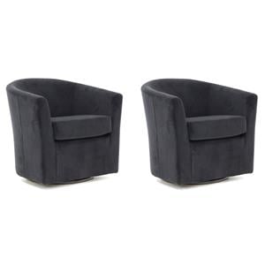 Pemberly Row Set of 2 19&quotH Traditional Fabric Swivel Club Chair in Black