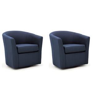 Pemberly Row Set of 2 19&quotH Fabric Swivel Club Chair in Midnight Blue
