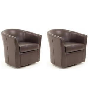Pemberly Row Set of 2 19&quotH Faux Leather Swivel Club Chair in Dark Brown