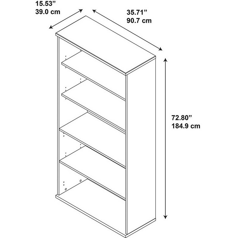 Pemberly Row Set of 2 Engineered Wood 36W 5-Shelf Bookcase in Hansen Cherry